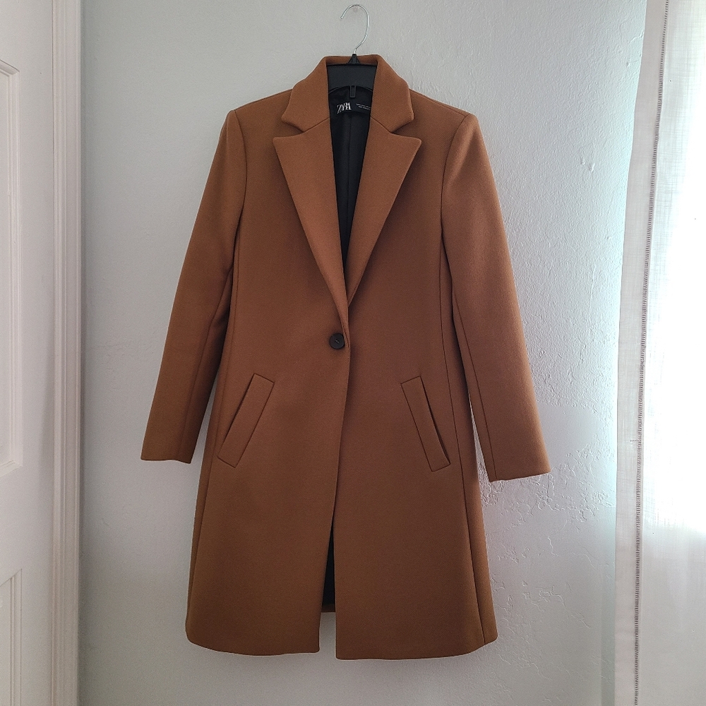 Zara wool blend camel structured single-breasted coat